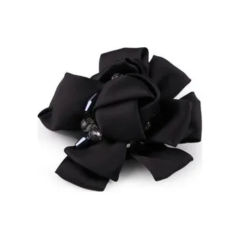 Brož Brož saténový květ s broušenými kamínky Ø7 cm černá 6 ks
