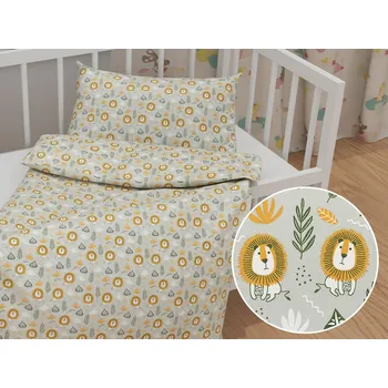 Povlečení Dětské bavlněné povlečení do postýlky Sandra SA-565 Lvi na šedém Do postýlky 90x140 a 50x70 cm