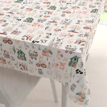 ubrus Dětský bavlněný obdélníkový ubrus Sandra SA-563 Zvířátka na farmě na bílém 60x100 cm