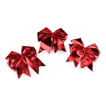 Vánoce Vánoční červená mašle metalická 10,5x12 cm - 3 ks - červená