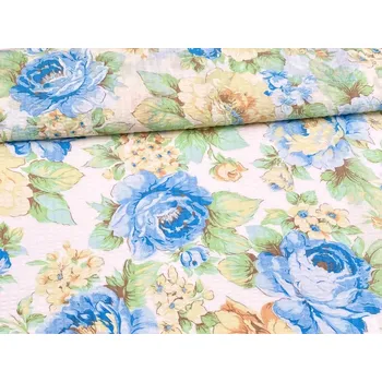 Mirtex Látka KREP 115/9100-2 Modrý květ šíře 210cm