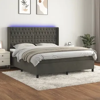 Postel vidaXL Box spring postel s matrací a LED 180x200 cm samet [3139759] Barva: Tmavě šedá