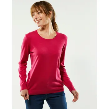 Dámský svetr Jednobarevný pulovr s kulatým výstřihem fuchsie 54