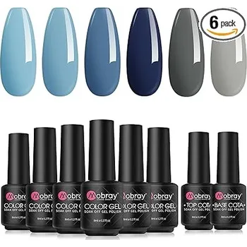 Mobray - Sada gelových UV laků na nehty 6 ks + 2 ks základních laků - 8 ml