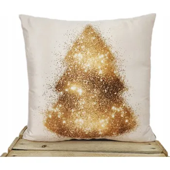 Vánoční dekorace Dekorační povlak na polštář Vánoční ZLATÝ STROMEČEK 40x40 Velvet brokátový béžový