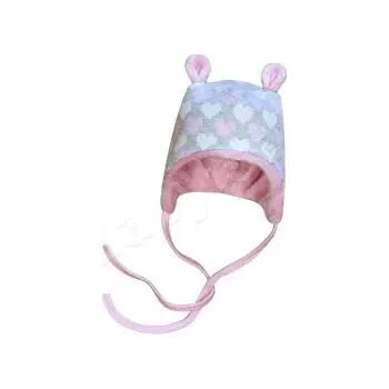 Kojenecká čepice Kojenecká podšitá zavazovací čepička s oušky wellsoft Srdíčka Baby Service velikost 62 (1181)