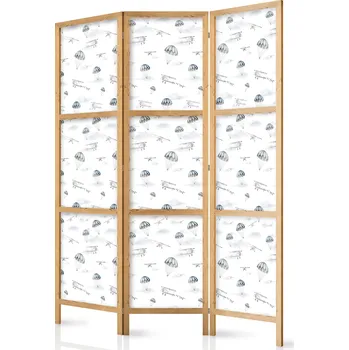 Paraván Japonský paraván - Akvarel: Letecká show na jasné obloze s jemnými mraky Velikost: 135x172 cm