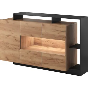 Komoda Komoda z dřevotřísky Alva s vitrínou 155 cm dub craft antracit Laski