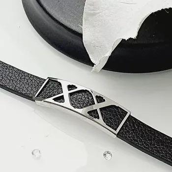 Náramek Pánský ocelový náramek - eko kůže - 21cm