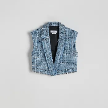 Dámský kabát Reserved - Krátká tvídová vesta - modrá - YS847-55X - YS847-55X-XS