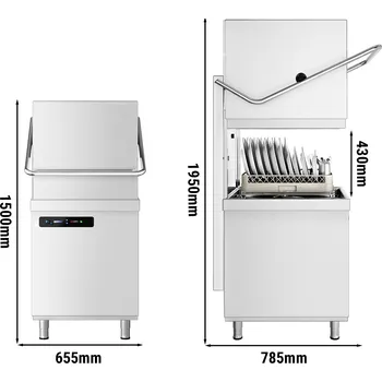 Myčka nádobí G.Gastro Průchozí myčka nádobí - 7,1 kW - digitální - vč. odstraňovače vodního kamene - s čerpadlem mycího prostředku, oplachovým čerpadlem a vypouštěcím čerpadlem