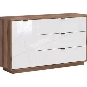 Komoda FORN komoda KOM1D3S, dub delano tmavý/bílý lesk - SLEVA 3% s kodem radost25