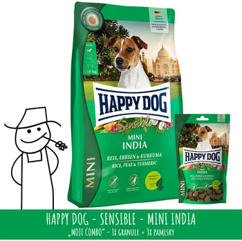 Krmivo pro psa MOJE COMBO: Happy Dog MINI India 4 kg + Snack MINI India 100 g (3x)