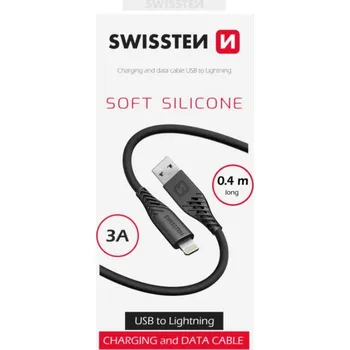 Kabel SWISSTEN DATOVÝ KABEL SOFT SILICONE USB-A / LIGHTNING 0,4 M ČERNÝ