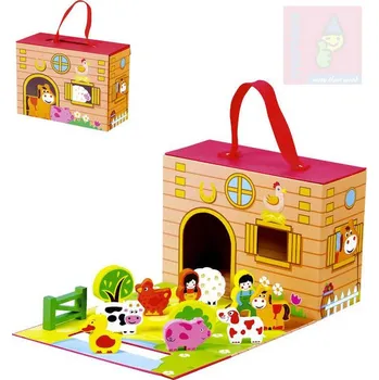 Hračka pro nejmenší Mertens DŘEVO Herní set cestovní kufřík se zvířátky FARMA (dřevěná hračka)