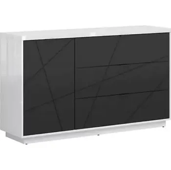 Komoda FORN komoda KOM1D3S, bílý lesk/černý mat - SLEVA 3% s kodem radost25