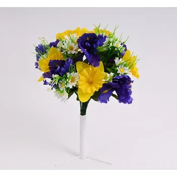 umělá květina Jarní kytice 40 cm, žluto-modrá