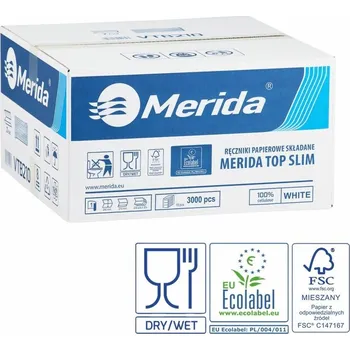 Papírový ručník Jednotlivé papírové ručníky MERIDA TOP SLIM, 100% celulóza, 1-vrstvé, 3000 ks (15x200 ks)