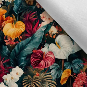 Látka s potiskem nepromokavý polyester TD/NS barevné tropické květiny
