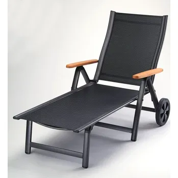 Zahradní lehátko Kvalitní polohovací lehátko k bazénu, hliník + umělá textilie, kolečka