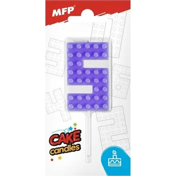 Dortová svíčka Dortová svíčka, ČÍSLICE 5, lego design, fialová barva (zn. MFP)