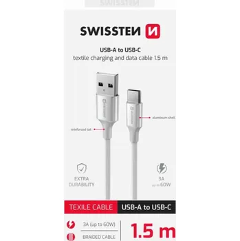 Kabel SWISSTEN DATOVÝ KABEL TEXTILE II USB / USB-C 1,5 M BÍLÝ