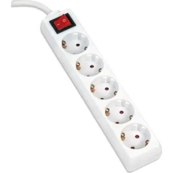 Prodlužovací kabel OMEGA Prodlužovací zásuvková lišta s 5 zásuvkami WITH BASIC SURGE PROTECTION 5,0M 16A 5 SOCKET TYPE F SCHUKO GERMAN WHIT