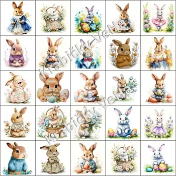 Jedlá dekorace na dort Fondánový list 25 kostiček 4x4 cm na velikonoční kalendář "Zaječice"