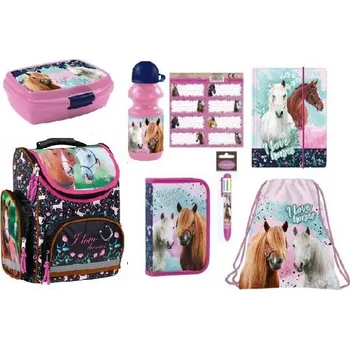Set školních potřeb ZVÝHODNĚNÝ ŠKOLNÍ sada SET AKTOVKA BATOH KONĚ I LOVE HORSES 8 KS ŠKOLNÍ ERGONOMICKÝ BATOH - AKTOVKA KONĚ I LOVE HORSES > varianta K-050-019-set 081