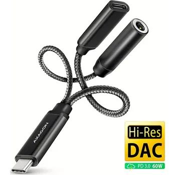 Zvuková karta AXAGON ADA-HCPD, USB-C na 3.5mm jack - Hi-Res DAC audio adaptér, 384kHz/32bit, stereo, PD 60W 3A