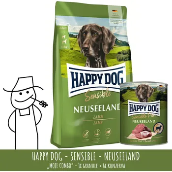 Krmivo pro psa MOJE COMBO: Happy Dog Sensible Neuseeland 12,5kg + konzerva Neuseeland 800g (6x)