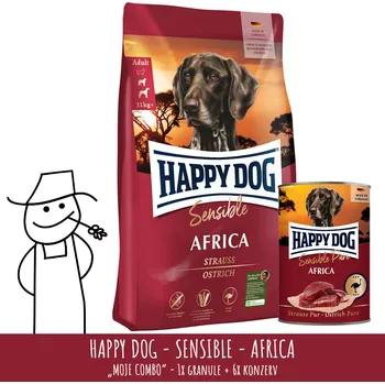 Krmivo pro psa MOJE COMBO: Happy Dog Sensible Africa 12,5 kg + konzerva Africa 400 g (6x)