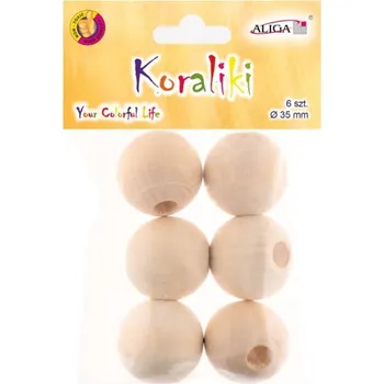 Dětské navlékací korálky Korálky 3,5cm, 6ks přírodní, dřevěné