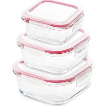 Dóza na potraviny Bergner Sada skleněných čtvercových dóz BG-20251-RD 3 ks