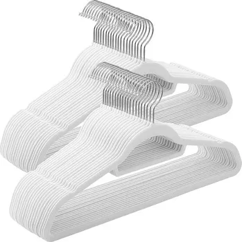 Ramínko SONGMICS Sametová ramínka, bílá, 50 ks, otočný háček, 43 × 22 × 0,6 cm