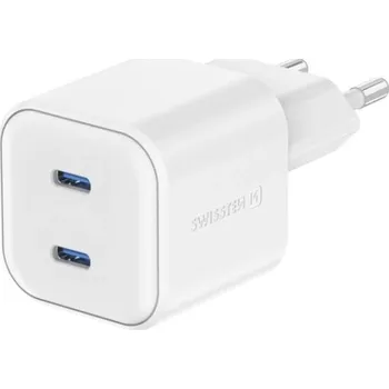 Telefonní příslušenství Swissten síťový adaptér gan 2x usb-c 20w power delivery bílý