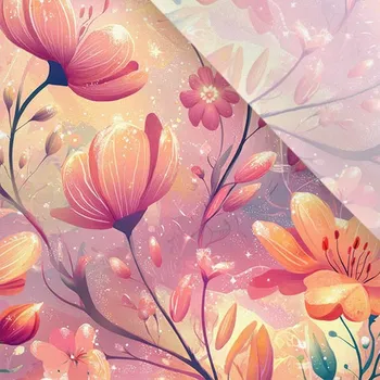 Umělé hedvábí / silky mírně elastické pohádkové růžové květy