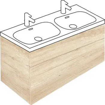 Koupelnový nábytek Skříňka pod dvojumyvadlo 120cm s dělenou vnitřní plochou, dva šuplíky, dřevodekor Nebraska, Push to Open, DERBY