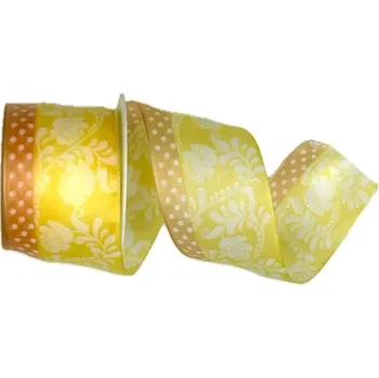 Stuha Stuha organzová SPRING HARMONY žlutá 40mm x 2m (13,-Kč/m) (Stuha organzová, průsvitná, žlutá, oboustranný potisk, s vetkaným drátkem )