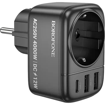 Adaptér Borofone BAC14 Wide 2xUSB + USB-C + zásuvka 12W černý