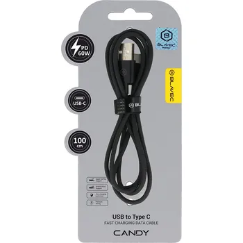 Datový kabel Blavec Candy Braided USB-A - USB-C PD 60W 3A 1m (CCA-UC3B10) černý
