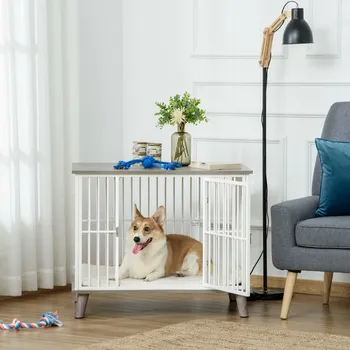 Dřevěná klec 86x60x70 cm | bílá a šedá