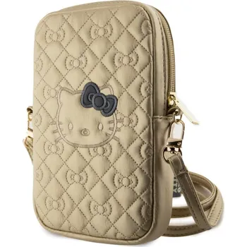 Hello Kitty PU Leather Quilted Pattern Kitty Head Logo Taška na Telefon - zlatá Představujeme vám Hello Kitty tašku na telefon a peněženku z hladké PU kůže, potištěným Hello Kitty logem a nylonovou c