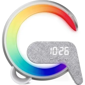 Lampička IMMAX LED relaxační lampička FLAMINGO/ Qi nabíjení/ budík/ RGB/ 300lm/ USB výstup/ BT 5.1/ stříbrná