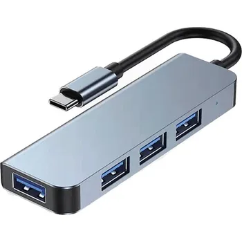 Stolní počítač DeTech USB-C Hub s 4 porty - 3?USB2.0, 1xUSB3.0 - šedá USB Hub se 4 porty, USB-C na 3xUSB2.0, 1xUSB3.0, Lze použít s více zařízeními, která mají USB-C port, včetně nejnovějších notebooků, tabletů a c