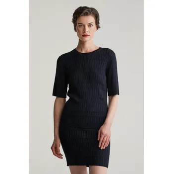 Dámský svetr SVETR GANT TEXTURED SHORT SLEEVE C-NECK EVENING BLUE