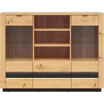 Vinotéka OSTIA vitrína KOM2W2S, dub artisan/černý lesk - SLEVA 3% s kodem radost25