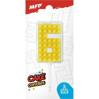 Dortová svíčka Dortová svíčka, ČÍSLICE 6, lego design, žlutá barva (zn. MFP)