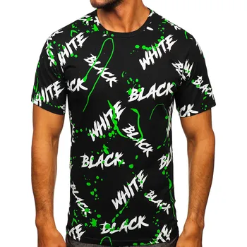 Pánská móda Černo-zelené pánské tričko s potiskem Bolf 14939 - XL