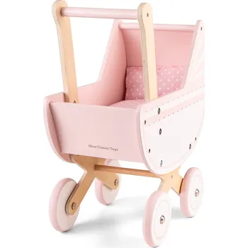 Woet by New Classic Toys New Classic Toys Růžový dřevěný kočárek pro panenky 10761